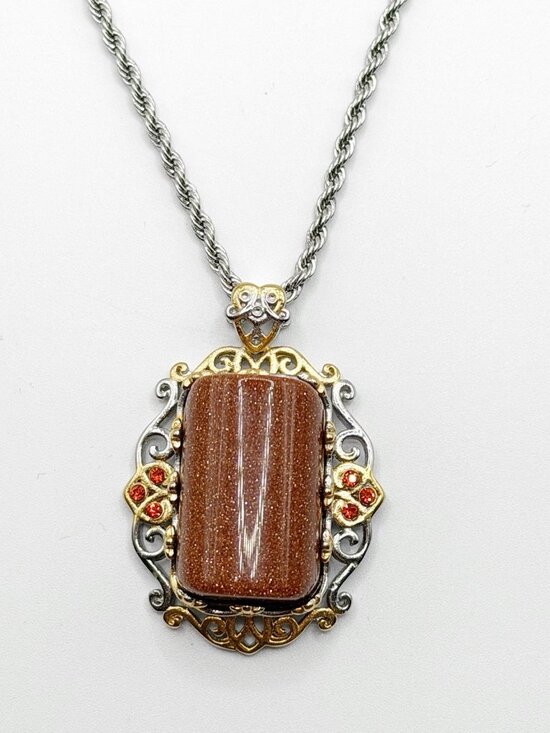 Unbranded Jewelry - Gold & Silver Tone Stainless Steel Goldstone Pendant Chain Necklace